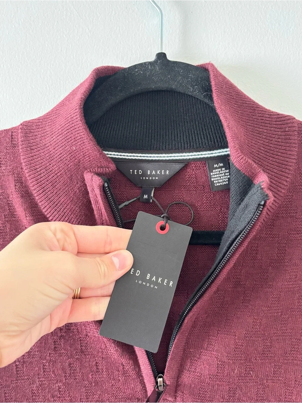 Ted Baker London NWT Men’s Jeremee Branded Texture Zip Neck Jumper Sweater
